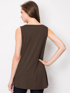 WT2098 Women Solid Sleeveless Tunic for Leggings Swing Flare Tank Tops