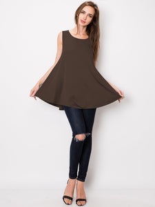 WT2098 Women Solid Sleeveless Tunic for Leggings Swing Flare Tank Tops