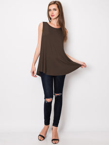 WT2098 Women Solid Sleeveless Tunic for Leggings Swing Flare Tank Tops