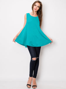 WT2098 Women Solid Sleeveless Tunic for Leggings Swing Flare Tank Tops