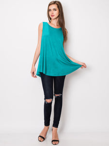 WT2098 Women Solid Sleeveless Tunic for Leggings Swing Flare Tank Tops