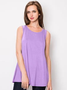 WT2098 Women Solid Sleeveless Tunic for Leggings Swing Flare Tank Tops