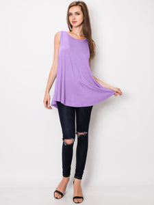 WT2098 Women Solid Sleeveless Tunic for Leggings Swing Flare Tank Tops