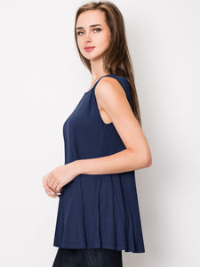 WT2098 Women Solid Sleeveless Tunic for Leggings Swing Flare Tank Tops