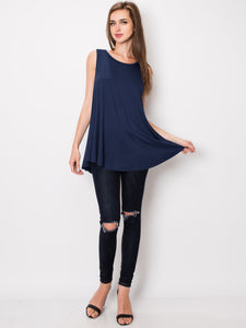 WT2098 Women Solid Sleeveless Tunic for Leggings Swing Flare Tank Tops