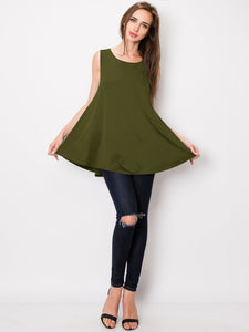 WT2098 Women Solid Sleeveless Tunic for Leggings Swing Flare Tank Tops