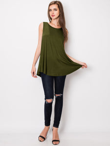 WT2098 Women Solid Sleeveless Tunic for Leggings Swing Flare Tank Tops