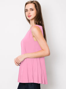 WT2098 Women Solid Sleeveless Tunic for Leggings Swing Flare Tank Tops