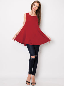 WT2098 Women Solid Sleeveless Tunic for Leggings Swing Flare Tank Tops
