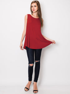 WT2098 Women Solid Sleeveless Tunic for Leggings Swing Flare Tank Tops