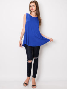 WT2098 Women Solid Sleeveless Tunic for Leggings Swing Flare Tank Tops