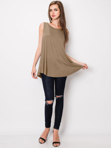 WT2098 Women Solid Sleeveless Tunic for Leggings Swing Flare Tank Tops