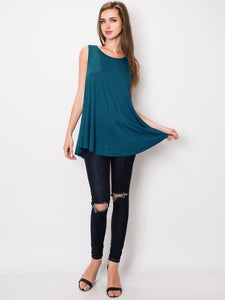 WT2098 Women Solid Sleeveless Tunic for Leggings Swing Flare Tank Tops
