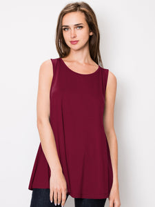 WT2098 Women Solid Sleeveless Tunic for Leggings Swing Flare Tank Tops