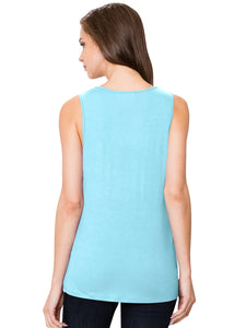 WT2148 Women's Summer Sleeveless Scoop Neck Pleated  Loose Fit Casual Tank Top