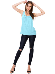 WT2148 Women's Summer Sleeveless Scoop Neck Pleated  Loose Fit Casual Tank Top
