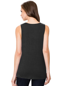 WT2148 Women's Summer Sleeveless Scoop Neck Pleated  Loose Fit Casual Tank Top