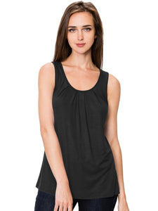 WT2148 Women's Summer Sleeveless Scoop Neck Pleated  Loose Fit Casual Tank Top