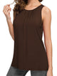 WT2148 Women's Summer Sleeveless Scoop Neck Pleated  Loose Fit Casual Tank Top