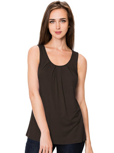 WT2148 Women's Summer Sleeveless Scoop Neck Pleated  Loose Fit Casual Tank Top