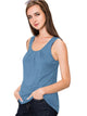 WT2148 Women's Summer Sleeveless Scoop Neck Pleated  Loose Fit Casual Tank Top