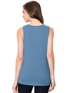 WT2148 Women's Summer Sleeveless Scoop Neck Pleated  Loose Fit Casual Tank Top