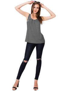 WT2148 Women's Summer Sleeveless Scoop Neck Pleated  Loose Fit Casual Tank Top