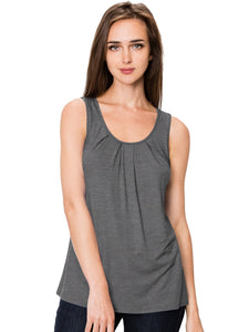 WT2148 Women's Summer Sleeveless Scoop Neck Pleated  Loose Fit Casual Tank Top