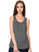 WT2148 Women's Summer Sleeveless Scoop Neck Pleated  Loose Fit Casual Tank Top