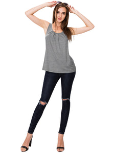 WT2148 Women's Summer Sleeveless Scoop Neck Pleated  Loose Fit Casual Tank Top