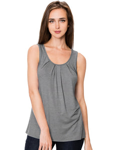 WT2148 Women's Summer Sleeveless Scoop Neck Pleated  Loose Fit Casual Tank Top
