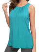 WT2148 Women's Summer Sleeveless Scoop Neck Pleated  Loose Fit Casual Tank Top