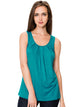 WT2148 Women's Summer Sleeveless Scoop Neck Pleated  Loose Fit Casual Tank Top