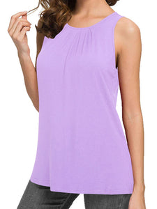 WT2148 Women's Summer Sleeveless Scoop Neck Pleated  Loose Fit Casual Tank Top