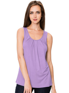 WT2148 Women's Summer Sleeveless Scoop Neck Pleated  Loose Fit Casual Tank Top