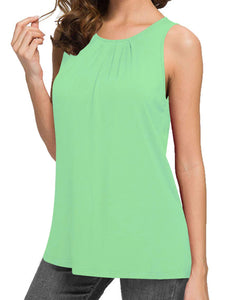 WT2148 Women's Summer Sleeveless Scoop Neck Pleated  Loose Fit Casual Tank Top