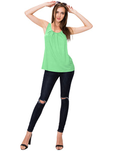 WT2148 Women's Summer Sleeveless Scoop Neck Pleated  Loose Fit Casual Tank Top