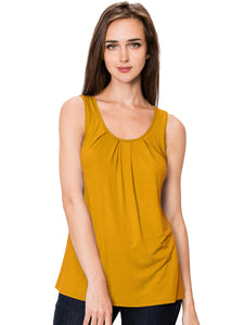 WT2148 Women's Summer Sleeveless Scoop Neck Pleated  Loose Fit Casual Tank Top