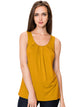 WT2148 Women's Summer Sleeveless Scoop Neck Pleated  Loose Fit Casual Tank Top