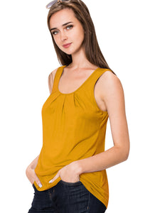 WT2148 Women's Summer Sleeveless Scoop Neck Pleated  Loose Fit Casual Tank Top