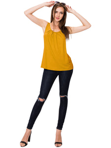 WT2148 Women's Summer Sleeveless Scoop Neck Pleated  Loose Fit Casual Tank Top