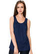 WT2148 Women's Summer Sleeveless Scoop Neck Pleated  Loose Fit Casual Tank Top