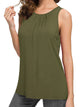 WT2148 Women's Summer Sleeveless Scoop Neck Pleated  Loose Fit Casual Tank Top