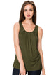 WT2148 Women's Summer Sleeveless Scoop Neck Pleated  Loose Fit Casual Tank Top