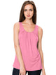 WT2148 Women's Summer Sleeveless Scoop Neck Pleated  Loose Fit Casual Tank Top
