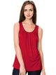 WT2148 Women's Summer Sleeveless Scoop Neck Pleated  Loose Fit Casual Tank Top
