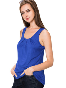 WT2148 Women's Summer Sleeveless Scoop Neck Pleated  Loose Fit Casual Tank Top