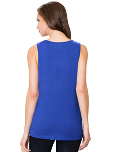 WT2148 Women's Summer Sleeveless Scoop Neck Pleated  Loose Fit Casual Tank Top