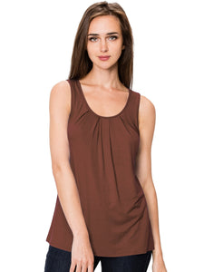 WT2148 Women's Summer Sleeveless Scoop Neck Pleated  Loose Fit Casual Tank Top