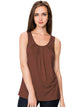 WT2148 Women's Summer Sleeveless Scoop Neck Pleated  Loose Fit Casual Tank Top